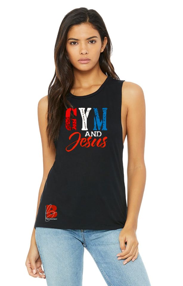 Gym & Jesus  Red, White, Blue - Flowy Muscle Tank