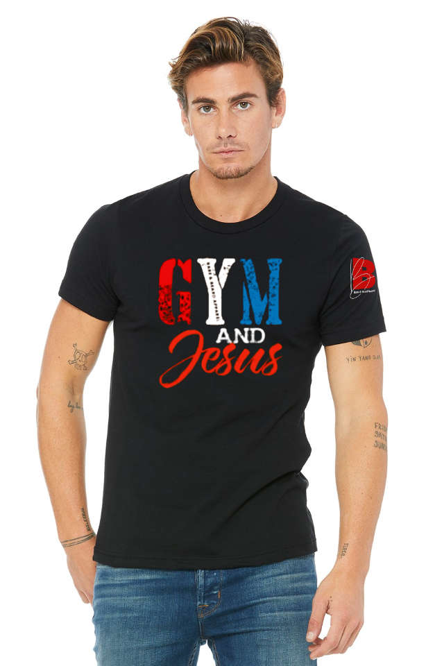 Gym & Jesus - Red, White, Blue t-shirt (unisex)